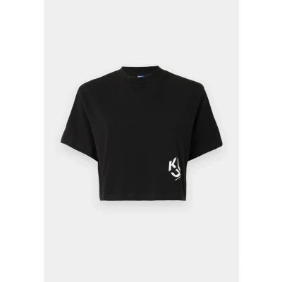 Abbildung von Karl Lagerfeld Jeans Cropped Monogram TEE Tshirt basic, Damen, Größe: Large, Black