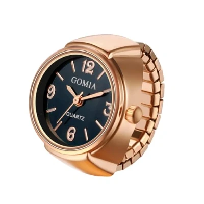 Abbildung von JewelryWe Ringuhr Fingeruhr Damen Elastisch: Analog Quarz Fingerringuhr Frauen Rosegold Stretch Metallband Ring Uhr Uhrenring mit Temperaturempfindlichem Farbwechsel Zifferblatt, für Ringgröße 52 60
