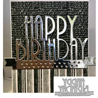 Abbildung von Metall Stanzformen mit Aufschrift &quot;Happy Birthday&quot;, Birthday&quot; Schablonen zum Selbermachen, Basteln, Karten, für DIY, Prägung, Kartenherstellung, Foto, dekorative Papierschablonen,