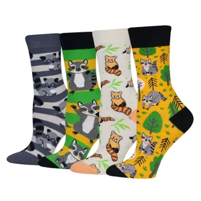 Abbildung von Cansok Damen Crew Neuheit Waschbär Socken Geschenk Baumwolle anziehen Wadensocken Packung mit 4