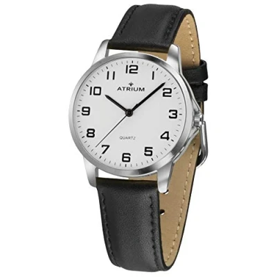 Abbildung von Atrium Herren Armbanduhr sehr deutlich silberfarben Quarz 3 Bar Lederband A36 10