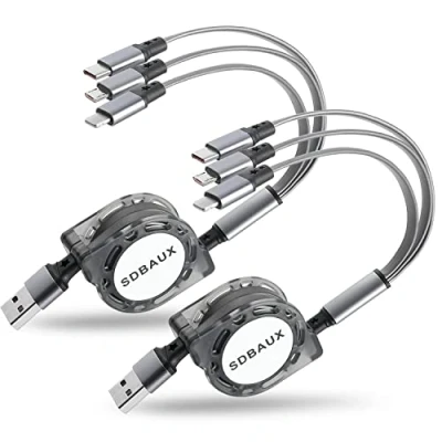 Abbildung von Multi USB Kabel 3 in 1 [3A 1M 2Stück], Einziehbares Universal Mehrfach Ladekabel mit Micro Typ C iP für iPhone, Android Samsung Galaxy S23 S22, Huawei, Sony, Xiaomi, LG, Moto, Echo Dot