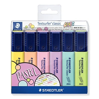 Abbildung von STAEDTLER 364 CWP6 Textsurfer classic Pastell Textmarker (hohe Qualität Made in Germany, mit großem Tintenspeicher für extra lange Markierleistung, Etui 6 Farben, Pastell)