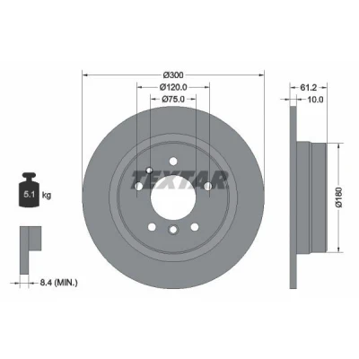 Abbildung von TEXTAR PRO 92042303 Bremsscheibe 300 10 05/07 120 voll beschichtet ohne Radbefestigungsbolzen, Radnabe BMW: 5 Saloon, Touring