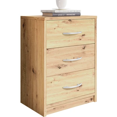 Abbildung von Stella Trading PEPE Nachttisch in Artisan Eiche Optik Schlichter Nachtschrank mit drei Schubladen passend zu jedem Bett &amp; Schlafzimmer 39 x 54 28 cm (B/H/T)