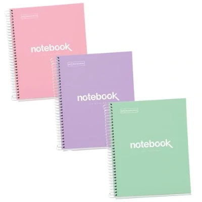 Abbildung von Miquelrius 3er Pack Notizbücher A5 (80 Blatt) mit 5 mm Spitzen, Punkte, 90 g, mikroperforiert, Rand 2 Löcher und Farbstreifen, extra starker Karton in Pastellfarben, Set