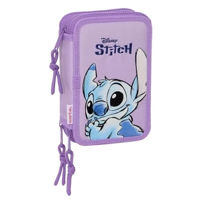 Abbildung von Stitch Sweet Schulmäppchen mit 36 Utensilien, Federmäppchen für Kinder, ideal Kinder von 5 bis 14 Jahren, bequem und vielseitig, Qualität Widerstandsfähigkeit, 12,5 x 5,5 19,5 cm, Blau/Lila,