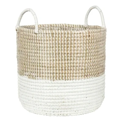 Abbildung von Scheurich Seegras 34, Korbgefäß/Korb Pflanzgefäß/Korbtopf mit Griffen aus Farbe: Nature White, 34 cm Durchmesser, 30,5 hoch, 26,9 l Vol.