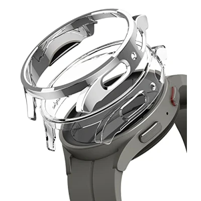 Abbildung von Ringke Slim Case [2 Stück/45MM] Kompatibel mit Samsung Galaxy Watch 5 Pro 45mm Hülle Hart PC Cover Keine Schutzfolie Clear &amp; Chrome