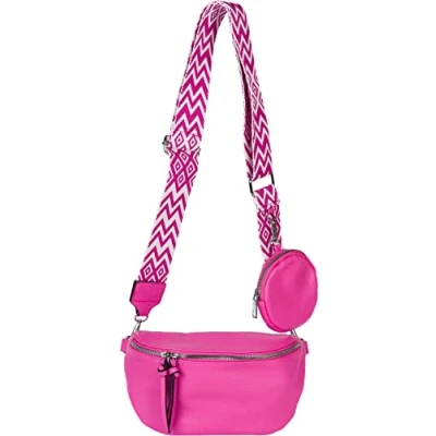 Abbildung von styleBREAKER Damen Halbmond Crossbody Schultertaschen Set 2 Teilig, Schultergurt mit Zick Zack Rauten Muster 02012396, Farbe:Pink