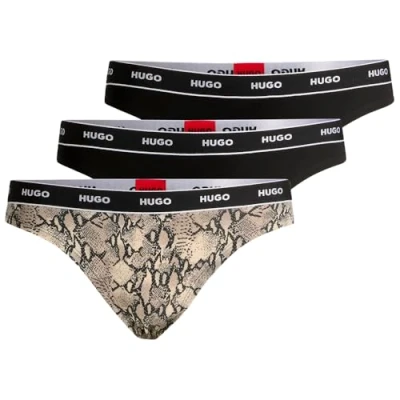 Abbildung von HUGO Thong Design 3 PACK String, Damen, Größe: Large, Black/beige