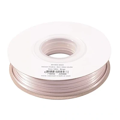 Abbildung von Vaessen Creative Satinband 3mmx100m Beige, Schleifenband, Dekoband, Bänder zum Basteln, Stoffbänder für Hochzeit, Taufe Und Geburtstagsgeschenke, Braun