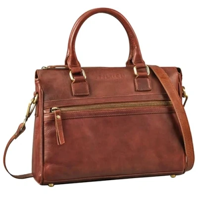 Abbildung von STILORD &#039;Corrine&#039; Modische Handtasche Damen Leder Mittelgroß Shopper mit Reißverschluss Henkeltasche und Schultertasche Frauen Lederhandtasche Echtleder, Farbe:porto cognac