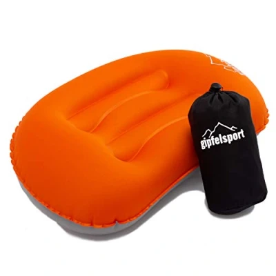 Abbildung von Campingkissen Reisekissen I Aufblasbares Kissen für die Reise, Camping, Trelkking, Strand Strandkissen, Kopfkissen, Schwimmkissen Orange ohne Bezug