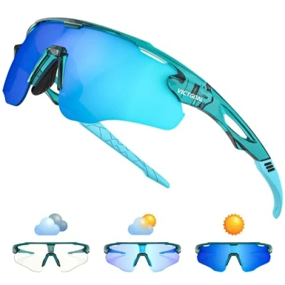 Abbildung von Victgoal Fahrradbrille Herren Selbsttönend Sport Sonnenbrille UV400 Schutz TR90 Rahmen Damen für Radfahren Laufen Angeln Sportbrille (Blau)