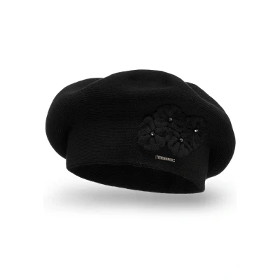 Abbildung von VIVISENCE Baskenmütze Damen Elegant Blume Warm Herbst Winter Accessoire 7006, Schwarz,Einheitsgröße