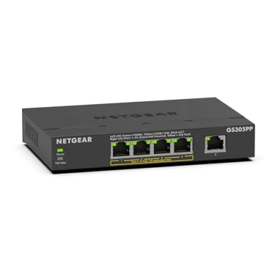 Abbildung von NETGEAR 5 Port Gigabit Ethernet Unmanaged PoE+ Switch (GS305PP): mit 4 bei 83 W, Desktop oder Wandbefestigung