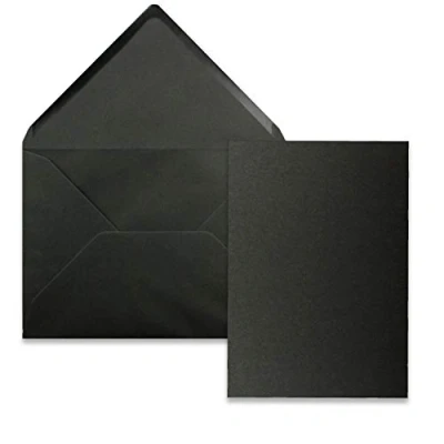 Abbildung von 25 Stück Karte mit Umschlag Set Einzel Karten Din A5 14,8 x 21 cm schwarz Brief Umschlägen C5 15,4 22 Nassklebung
