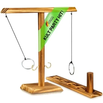 Abbildung von Ringwurf Spiel Deluxe aus Holz Das Action Ring Haken Partyspiel; Toss Hook Battle Game in der Luxus Ausführung Spannende Duelle für die nächste Party (Verbesserte Verison 2.0) (2 Spieler)