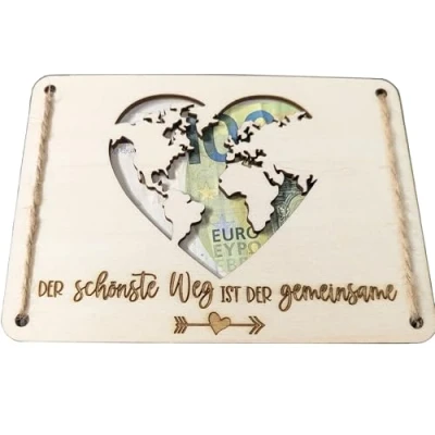 Abbildung von Woodland Mail Hochzeitsgeschenke aus Holz mit detaillierter Gravur Geldgeschenk Hochzeit