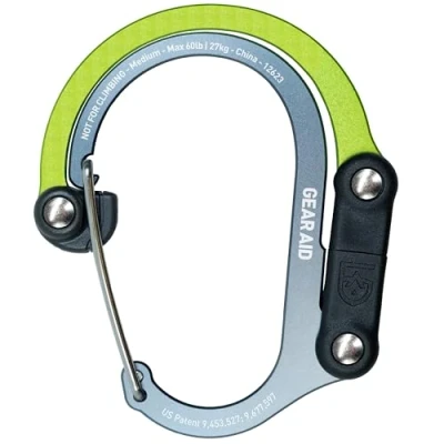Abbildung von Gear AID HEROCLIP Karabiner Clip und Haken (Medium) für Camping, Rucksäcke, Koffer Garagenorganisation, NAV Grün