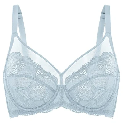 Abbildung von DOBREVA Damen Spitzen Minimizer BH mit Bügel Große Brüste Sexy Vollschalen Ungefüttert Arktisblau 95D
