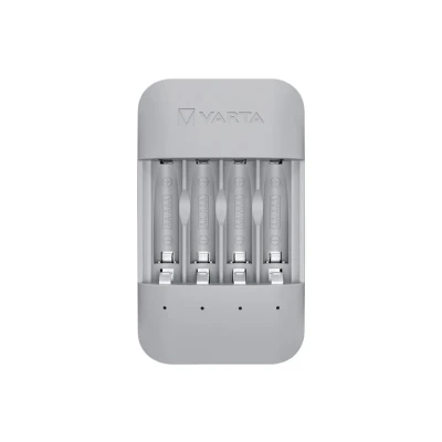 Abbildung von VARTA Akku Ladegerät, Batterieladegerät für wiederaufladbare AA/AAA Batterien, Eco Charger Pro, Einzelschachtladung, Gehäuse aus 75% recyceltem Material, unbestückt
