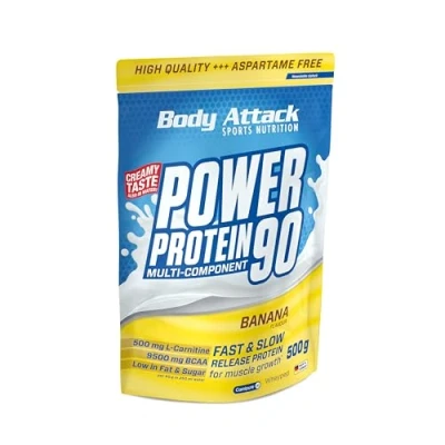 Abbildung von Body Attack POWER Protein 90 Banana 500g Beutel Mehrkomponenten Pulver, Made in Germany Mit BCAA, Vitaminen &amp; L Carnitin Shake extra cremiger Geschmack, gute Löslichkeit