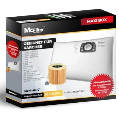 Abbildung von McFilter I 10 Staubsaugerbeutel + 1 Filter geeignet für Kärcher KFI 357 WD 2 Plus V 12/4/18/C, 3 Serie 17/4/20, KWD 3, SE 4001, 4002, passend wie 2.863 314.0 303.0