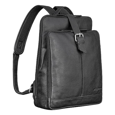 Abbildung von STILORD &#039;Rena&#039; Rucksack Leder Vintage Groß Cityrucksack Herren und Damen Tagesrucksack Laptop 13 14 Zoll Damenrucksack/Herrenrucksack Echtleder Unisex, Farbe:schwarz