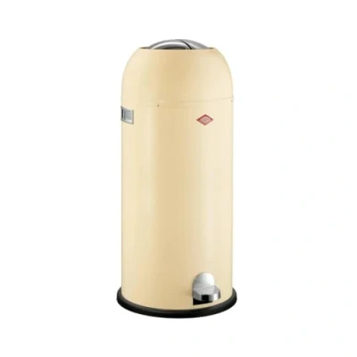 Abbildung von Wesco Kickmaster Maxi Abfallsammler in der Farbe mandel, pulverbeschichtetes Stahlblech, eingebauter Dämpfer, 40 Liter Volumen, großer Einwurf