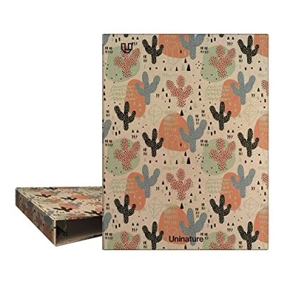 Abbildung von Unipapel A5 Ringordner, umweltfreundlich, 100% recycelter Karton und Papier, 4 Ringe, 20 mm rund, Uninature Design, Kakteen, FSC Recycled