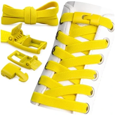 Abbildung von SULPO Schnürsenkel ohne Binden Elastische Schnürsenkel, Flache Gummi Schnellverschluss, No Tie Sneakers für Erwachsene und Kinder 100 cm Lang, 2 Paare Gelb