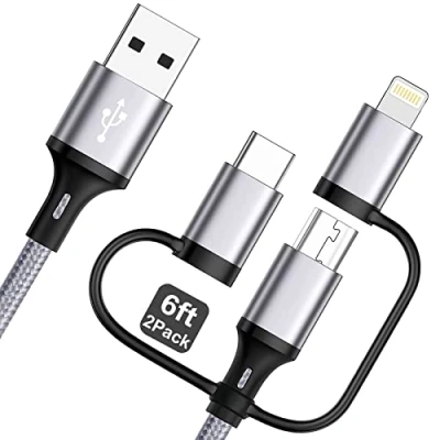 Abbildung von Miger 3 in 1 Multi Schnell Lade Kabel 3A [MFi zertifiziert] 1.8m Nylon geflochtenes USB A auf Lightning/Typ C/Micro Ladekabel für iPhone,iPad,Samsung Galaxy,Huawei,LG,Sony,HTC,Xiaomi