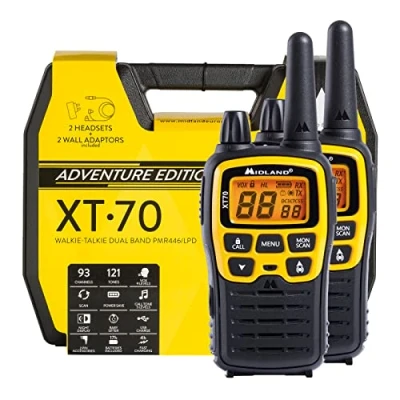 Abbildung von Midland XT70 Adventure PMR Walkie Talkie Kofferset, 2x Funkgeräte mit bis zu 12 km Reichweite, LCD Display und Micro USB Ladebuchse, für Kinder Outdoor
