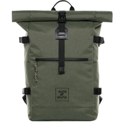 Abbildung von Rucksack Kane Roll Top Kurierrucksack XL groß PET recycelt, wasserabweisend Wander Laptop Fach 15 Zoll Olive grün