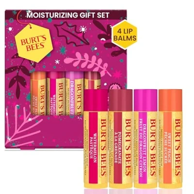 Abbildung von Burt’s Bees Lippenbalsam mit Bienenwachs Bounty Fruit (Süßer Pfirsich, Wassermelone, Granatapfel und Drachenfrucht Zitrone)