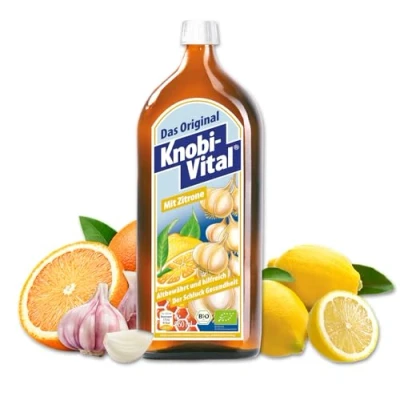 Abbildung von KnobiVital mit Zitrone Bio (960 ml) I Hochkonzentrierter Knoblauchsaft Thiamin für Energie, Nerven &amp; Herz Vegan, natürlich ohne Zusätze