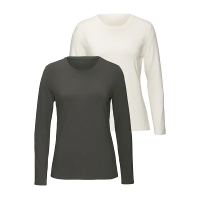 Abbildung von Lascana PACK 2 Langarmshirt, Damen, Größe: 48/50, Graugrün creme