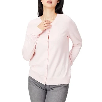 Abbildung von Amazon Essentials Damen Leichte Rundhalsstrickjacke (Erhältlich In Übergröße), Hellrosa, XXL