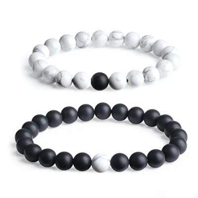 Abbildung von COAI Freundschaftsarmbänder Partner Armband Distance Bracelets aus Mattem Onyx und Howlith Yin Yang Armbänder