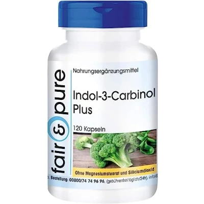 Abbildung von Fair &amp; Pure® Indol 3 Carbinol Plus 120 Kapseln mit Brokkoli Pulver vegan hochdosiert