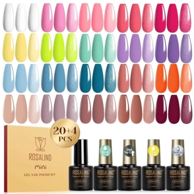 Abbildung von ROSALIND UV Nagellack Set, 24 Stück Gel Gelb Rosa Blau Lila Weiß Braun Farbgel Gelnägel, Soak Off Mini Nail Polish Nagel Design Geschenk