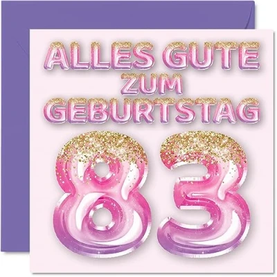 Abbildung von 83. Geburtstagskarte für Frauen Rosa Lila Glitzerballons Alles Gute zum Geburtstagskarten 83 Jährige Frau Mama Urgroßmutter Oma, 145mm Dreiundachtzig Geburtstag Grußkarten