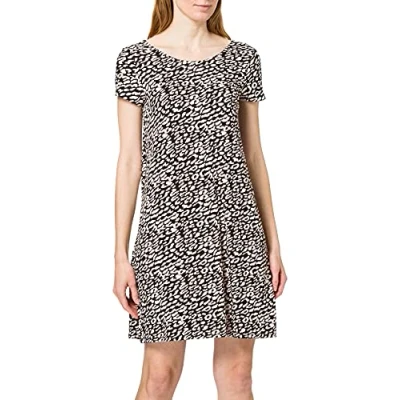 Abbildung von ONLY Damen Onlbera Back Lace Up S/S Dress JRS Noos, Black/AOP:Eggnog/Black Leo, XXS