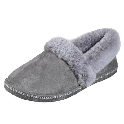 Abbildung von Skechers Damen Cozy Campfire Team Toasty Hausschuh, Charcoal Microfiber Suede/Faux Fur Line