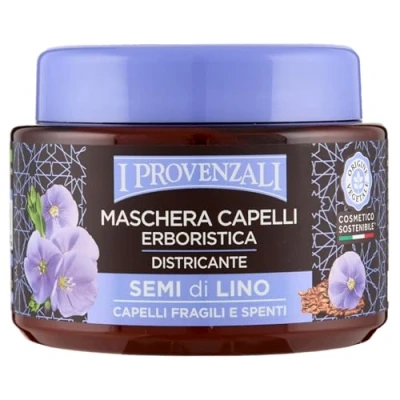 Abbildung von PROVENZALI Haarmaske aus pflanzlichen Leinsamen zum Entwirren von gefärbten und stumpfem Haar, 98,7% der Inhaltsstoffe stammen natürlichen Ursprungs, vegan, made in Italy 200 ml