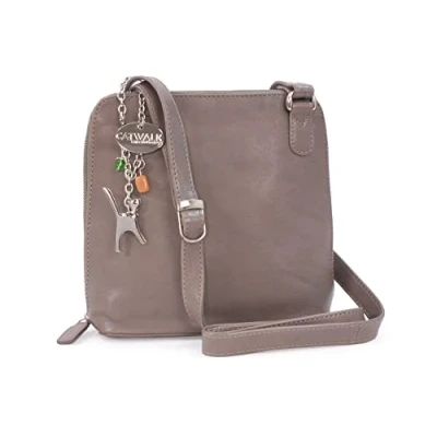 Abbildung von Catwalk Collection Handbags Damen Leder Umhängetasche Crossbody Bag/Handtasche Mittelgroß Verstellbarer Schultergurt ELEANOR Grau