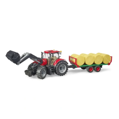 Abbildung von Bruder Case IH Optum 300CVX mit Frontlader und Ballentransportanhänger 1:16