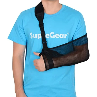 Abbildung von supregear Gittergewebe Armschlinge, Leicht Verstellbare Halsstützkragen Wegfahrsperre Einfache Armschlaufe Atmungsaktive Medizinische Schulterstütze für Verletzten Arm Ellbogen Handgelenk Hand